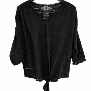 Oliver by Escio Black Eyelet Tie Front Blouse Sz Lg